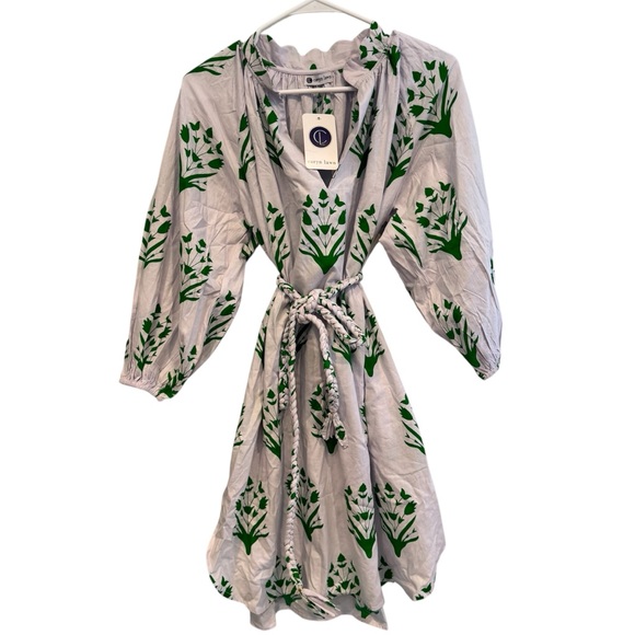 Caryn Lawn Floral Shirt Dress With Roped Waist Tie One Size NWT - Picture 1 of 7